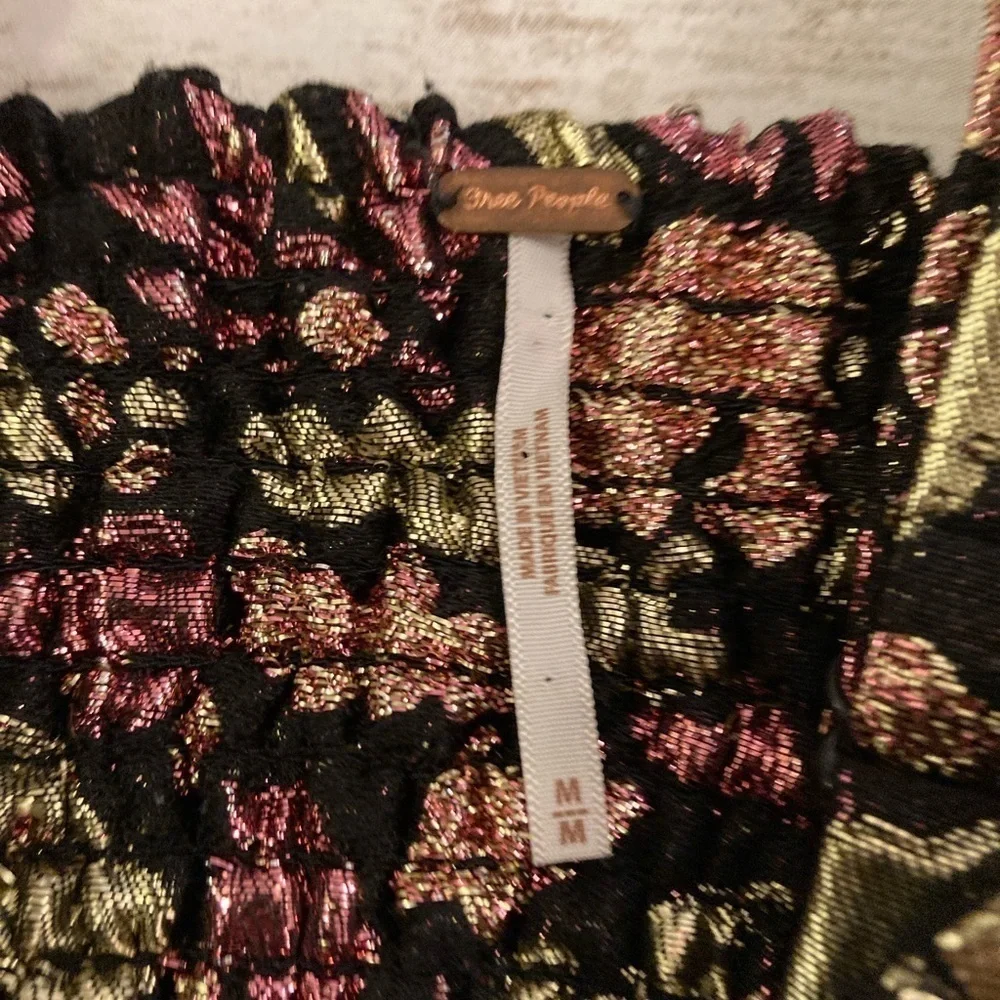Free People Metallic Fit and Flare Jacquard Floral Dress Medium